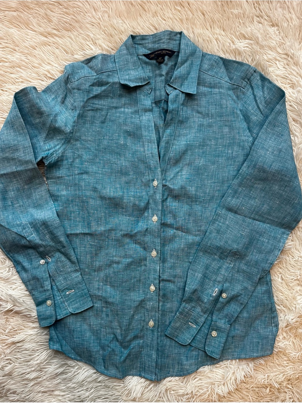 Brooks Brothers Teal Button-Down Linen Blend Shirt